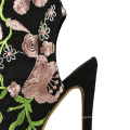 Новое Прибытие цветочные вышивки 12см высокий каблук Пип toe зимние ботинки женщин сапоги